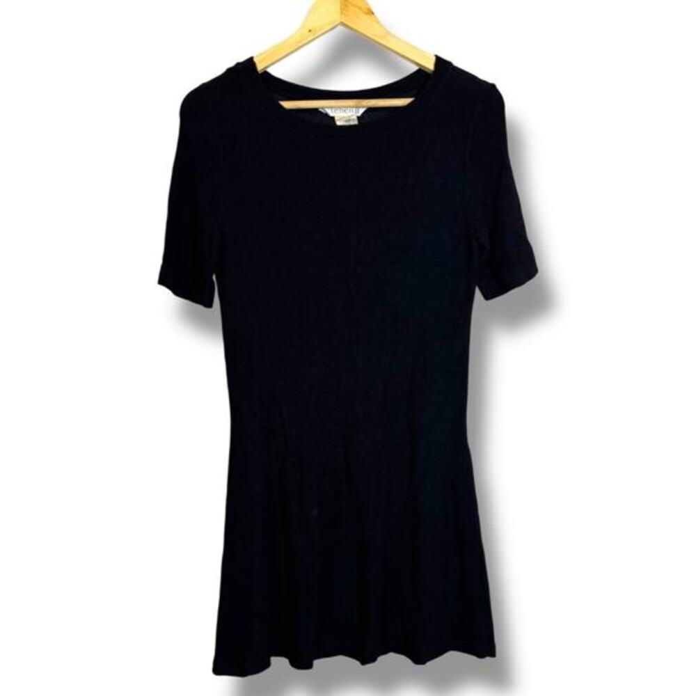 Tehen France Black Stretch Short Sleeve Mini Dress Size 1 Small 90s Skater Dress